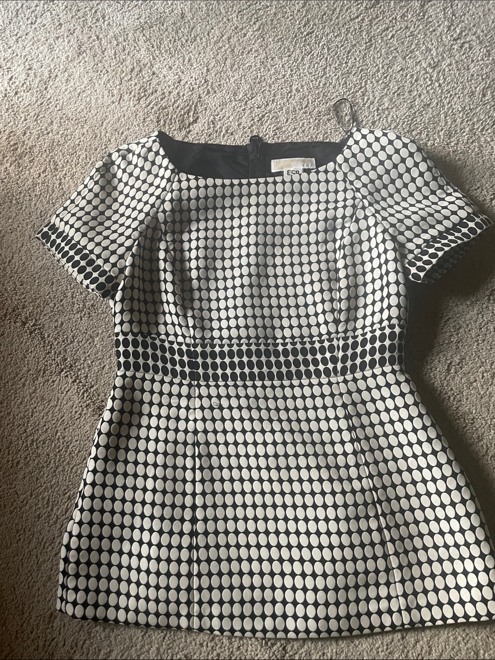 Polka Dot Short Sleeve Fit-and-Flare Shurt - Black & White